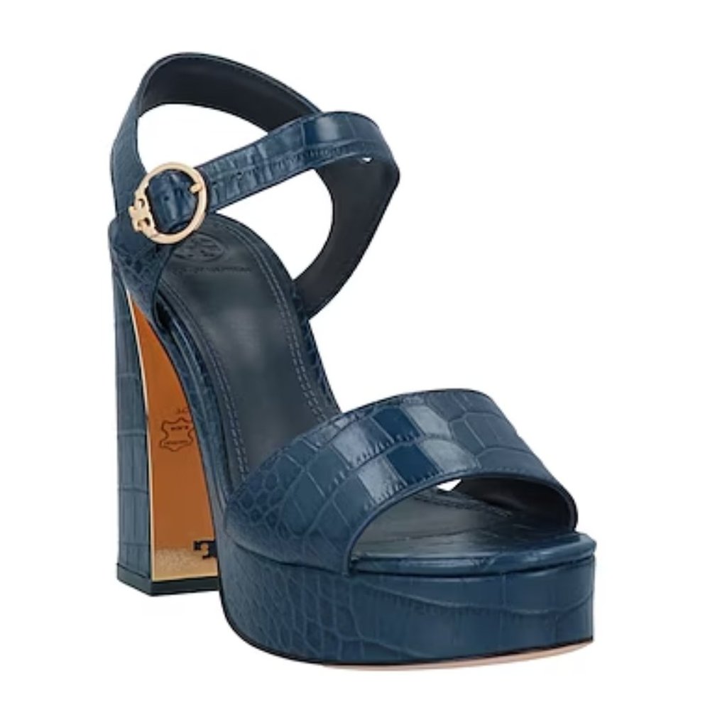 Tory Burch Blue Platform Sandals with Chunky Heel